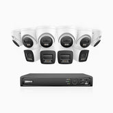 H800 - Zestaw do Monitoringu PoE 10 Kamery (4 Tubowa & 6 Kopułkowa) 4K z 16-Kanałowy Rejestratorem NVR, Noktowizor kolorowy i IR, 1/2.4" progresywny sensor CMOS, Identyfikacji osób lub pojazdów, Wbudowany mikrofon, IP67, Obsługuje RTSP i ONVIF